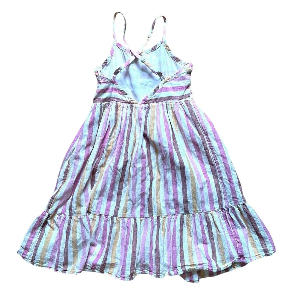 Gap Girls Striped Linen Blend Tiered Sundress Size L 10-11 Coastal Summer Preppy